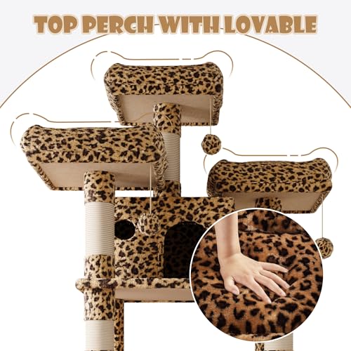 81 Inches Extra Large Cat Tree for Indoor Adult Cats (81in / Leopard Print)
