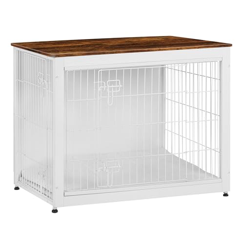 38.5" XL Dog Crate Furniture with Cushion (White+Rustic Brown / 38.5"L x 25.6"W x 26.8"H)