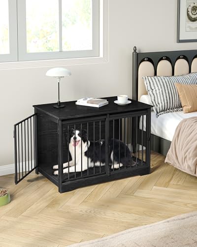 39.3" L Dog Crate Furniture Indoor Dog Kennel with Barn Door (Black / 39.3"L x 23.6"W x 26.8"H)