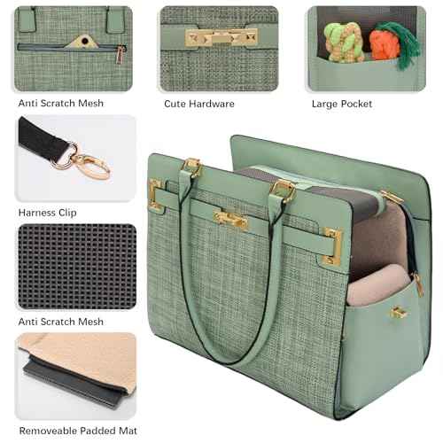 2-in-1 Stylish Dog Purse Carrier Soft-Sided Carriers Travel Tote Bag for Small Dogs Cats, Fashion Foldable Pet Bag for Puppies Small Animals with Pockets (Green, 15" L x 7.5" W x 12.2" H) (Green / 15" L x 7.5" W x 12.2" H)