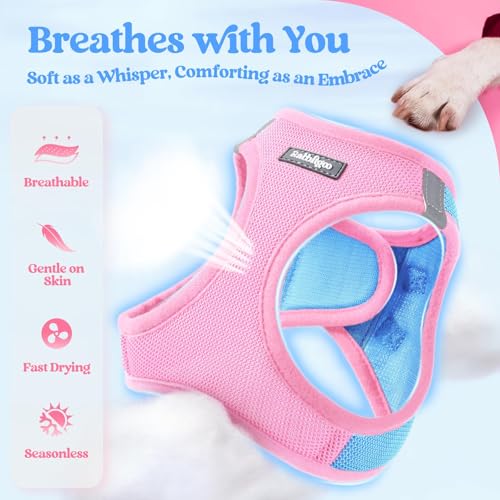 Dog Harness Medium Sized and Leash Set (Blue & Light Pink / L (chest: 18.2 - 20.5"))