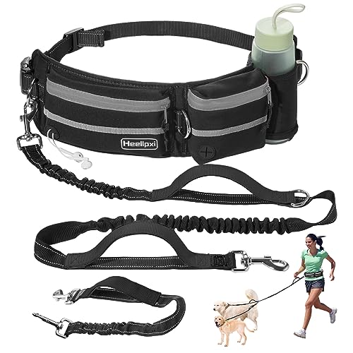 Hands Free Waist Leash with Pouch for Two Dogs (Grey)