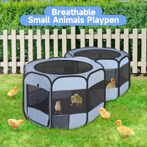 Small Animals Playpen Pop up Small Pet Cage Enclosure Tent Chick Run Brooder Coop Foldable Kennel for Kitten Ferret Puppy Guinea Pig Rabbit Hamster Chinchillas (Gray)