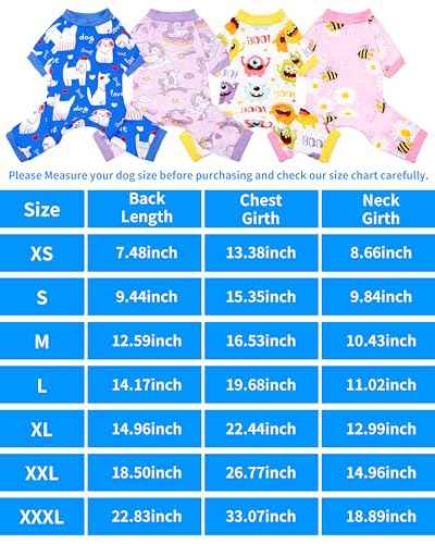 4 Pack Monster Dog Pajamas for Medium Large Dogs (X-Large)