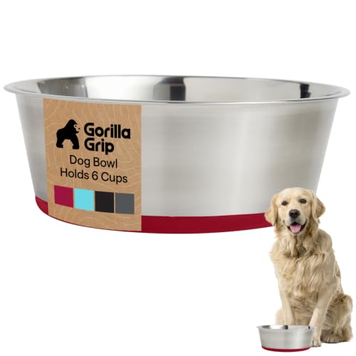 Dog Bowl Food Grade Stainless Steel Water Bowls (Red / 6 Cup - Single Bowl)