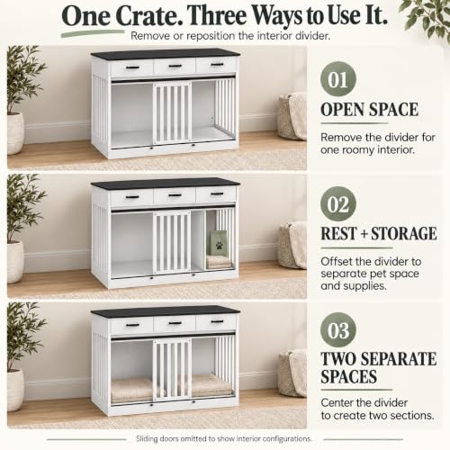 Furniture Dog Crate for Medium to Large Dogs (White / 47.6"L x 22.8"W x 35.5"H)