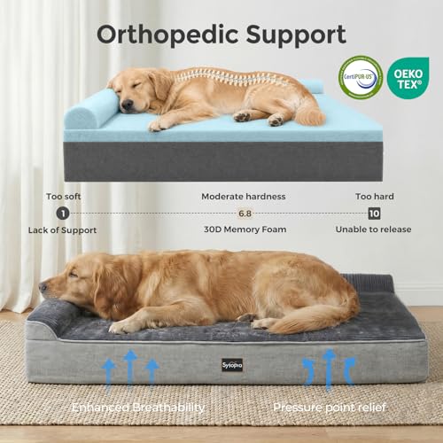 XXL Orthopedic Dog Bed for Large Senior Dogs 52 x 36 x 7 Inch (Twill Cover Grey / XX-Large)