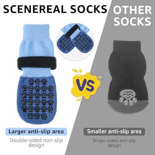Anti Slip Dog Socks to Prevent Licking Paws for Hardwood Floors (Two Color-Blue / X-Small (4 Count))