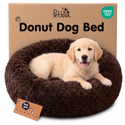 Calming Donut Dog Bed for Small Dogs (Coffee / Small (23"L x 23"W x 8"Th))