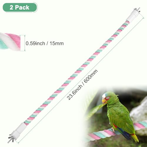 2 Pack Rope Perches for Bird Cages (Pink Cyan / 23.6 in)