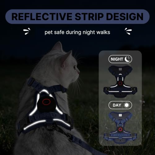Cat Harness Leash Set with AirTag Holder (Blue for Airtag / S)