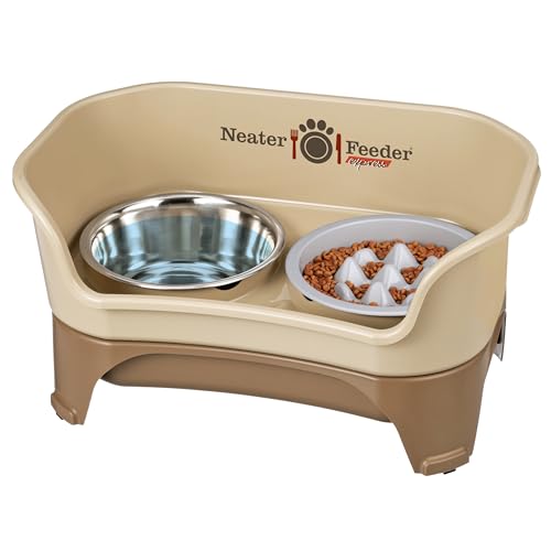 Express Mess Proof Dog Bowls Elevated for Medium and Large Breed (Medium to Large w/ 9 Peak Slow Feed Bowl / Cappuccino)