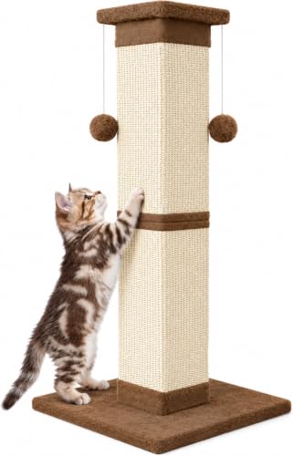 Cat Scratching Post 33 Inch Nature Sisal Cat Scratch Post for Indoor Cats (Brown)