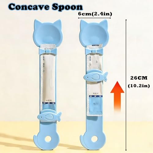 Cat Treat Spoon Squeeze & 3 Pcs Can Lids (Treat spoon / Blue)
