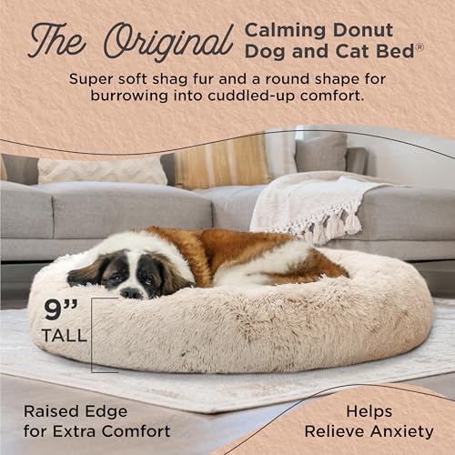 Original Calming Donut Dog Bed (Taupe Shag / X-Large)