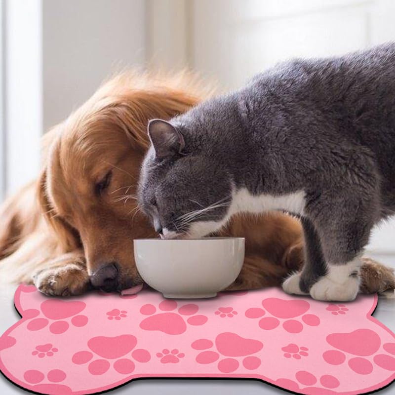 Dog Food Mats for Floors Waterproof (Dark Pink / 19"L x 12"W)