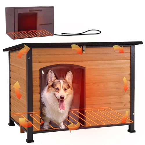 Heated Dog House Outdoor 43.3" Large Dog Kennel with Metal Frame Insulated Dog Crate Cage for Large Dogs Outside with Heater and Insulated Liner