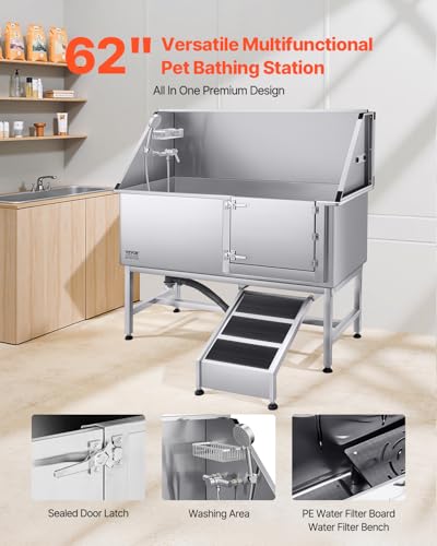 Stainless Steel Dog Washing Station (Right RAMP / 62 inch)