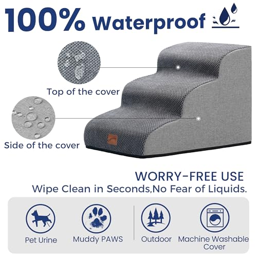 Dog Stairs for Small Dogs (Grey / 3-Step (22.4"D x 15.7"W x 15.7"H))