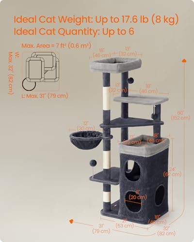 Cat Tree Indoor (L (21"L x 18"W x 60"H) / Dark Gray)
