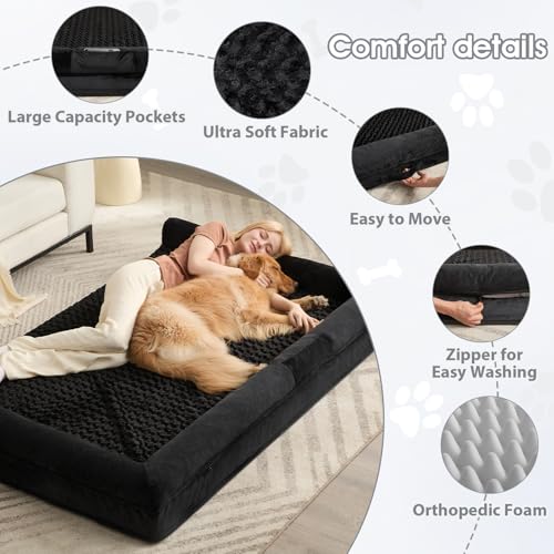 Orthopedic Washable Human Dog Bed for Adult & Dog Cozy Sleep (71"l x 46"w x 7"th / Black)