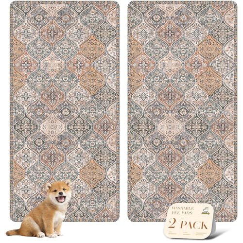 Washable Pee Pads for Dogs (36x72 Inch (Pack of 2) / Brown/Multi)
