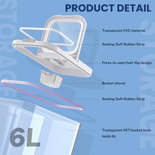 6 Lbs Airtight Dog Cat Food Storage Container and Dog Treat Containers BPA (Milky White 6L-A)