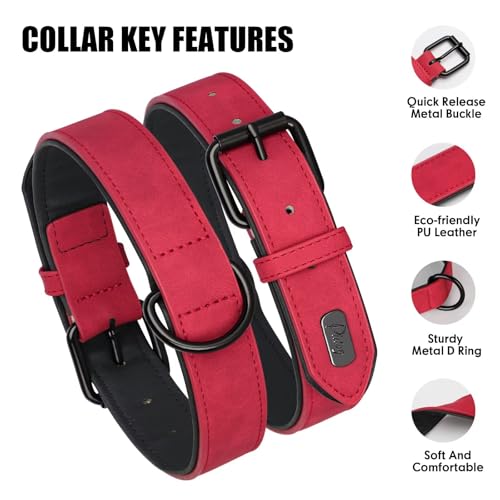 Soft PU Leather Dog Collar (L: Neck 14-18", Width 1" / Red)