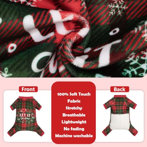 Small Dogs Outfit Soft Puppy Onesies Pjs Christmas Dog Pajamas Pet Coat Cat Apparel Comfy Doggie Jumpsuit Bodysuit for All Seasons P357S (Plaid Snow / Small)