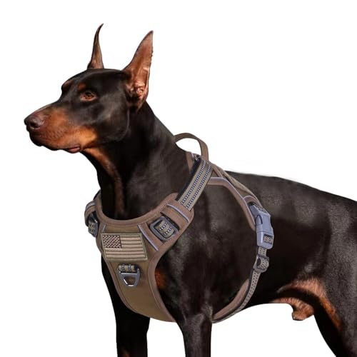 Tactical Dog Harness for Large Dogs No Pull (Brown / L(Neck:19-25", Chest:21-35"))