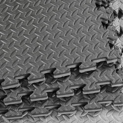 1" Extra Thick 48 sq ft Reversible EVA Gym Foam Floor Mat Tiles (Black)