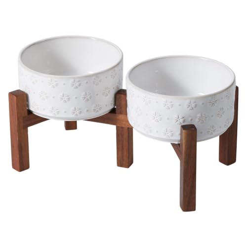Elevated Dog Bowls (Double Bowls with Stand- Arctic White / 3.4CUPS)