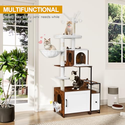 Cat Tree with Litter Box Enclosure (Dark Brown)