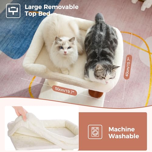 Cat Tree Tower for Large Cats Cat Scratching Post with Bed 20x16“ (Large / Beige)