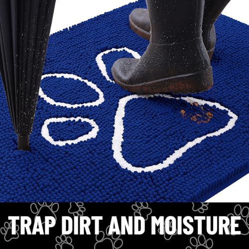 Dog Door Mat for Muddy Paws (36"X24" / Royal Blue and White)