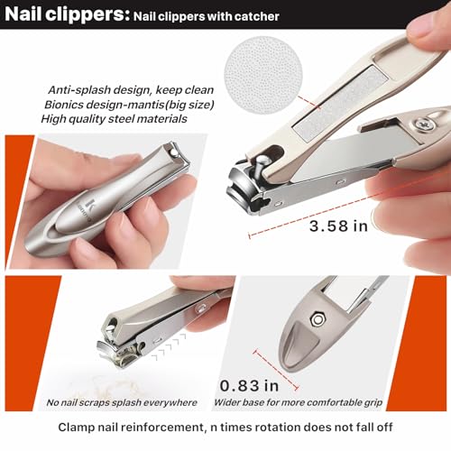 Toenail Clippers for Seniors Thick Toenails (Hermes Orange+Nail clippers with catcher)