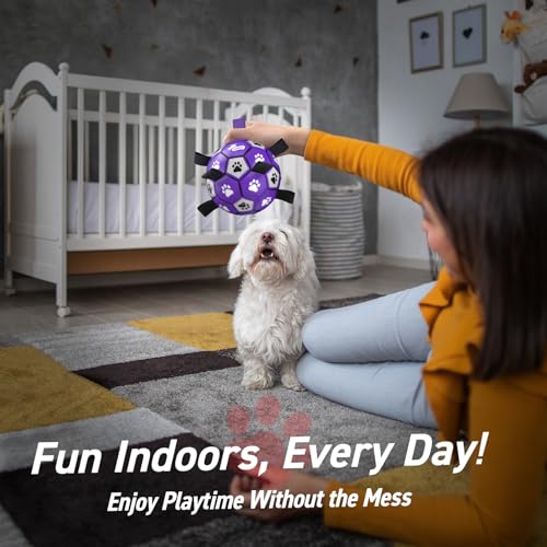 Dog Toys Soccer Ball with Straps (Purple White / 6 Inch)