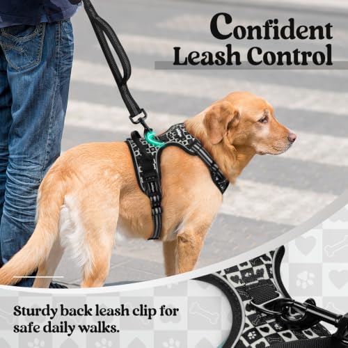 Dog Harness No Pull for Large Dogs with 2 Leash Clips (X-Large / Black Grid)