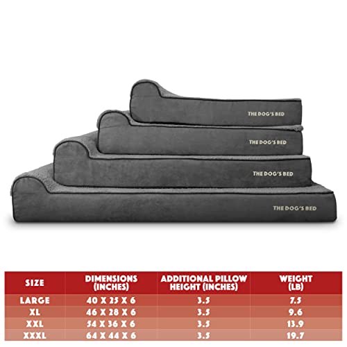 The Dog’s Bed Orthopedic Memory Foam Dog Bed with Headrest XL (Grey Plush / XL (46"L x 28"W x 6"Th))