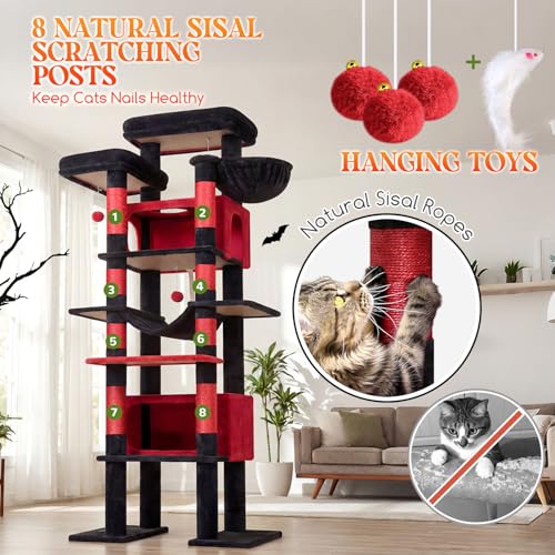 Gothic Giant Tall Heavy Duty Cat Tower for Indoor Large Cat (Black Red / 83 inch)