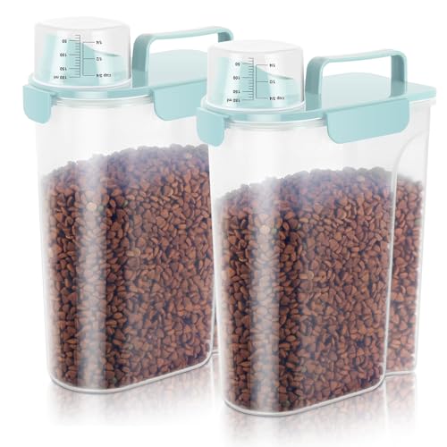 5 7LBS Dog Cat Storage Container Portable with Upgraded Large Spout and Cup (Light blue / 5L-2pack)