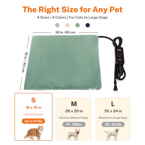 Pet Heating Pad for Cats (Sage Green / 18.0"L x 16.0"W x 0.6"Th)