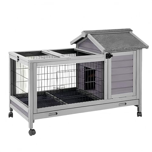 Wooden Rabbit Hutch Indoor and Outdoor (Grey)