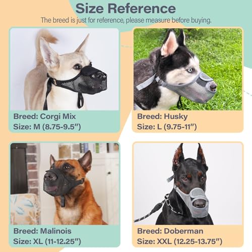 Mesh Dog Muzzle for Large Medium Small Dogs with Front Opening (Black / XXL)