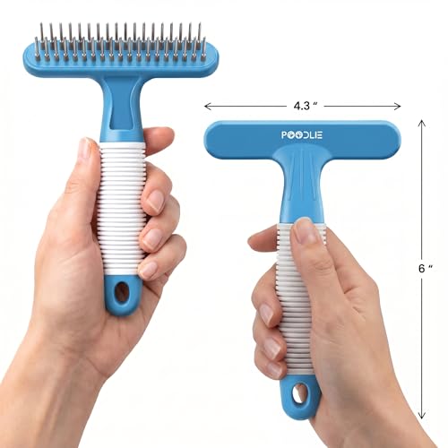 Poodle Pet Dog Grooming Rake (Blue / Shedding Comb)