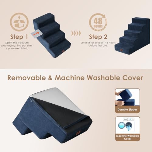Dog Stairs for High Bed 25" H (Navy / Extra Wide 17.7" x 35" x 25")
