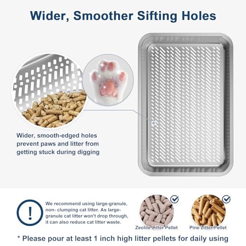XL Stainless Steel Sifting Litter Box with Lid for Pine Pellets (X-Large)