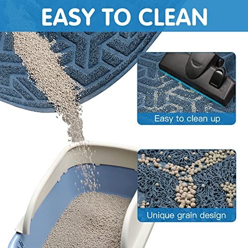 Waterproof Cat Litter Mat Large 35" x 24" Soft on Kitty Paws (D-Blue)