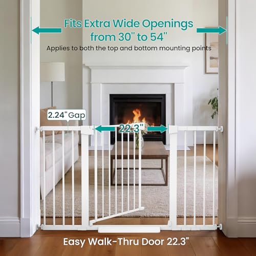 2 Pack 30 54" Baby Gate for Stairs (White / 30"-54" W x 30.5" H | 2 Pack)