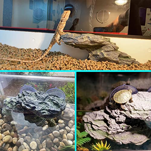 Turtle Basking Platform with Suction Cup Tortoise Climbing Rest Terrace Resin Step Decoration Reptile Habitat Rock Decor for Frogs (Slope)